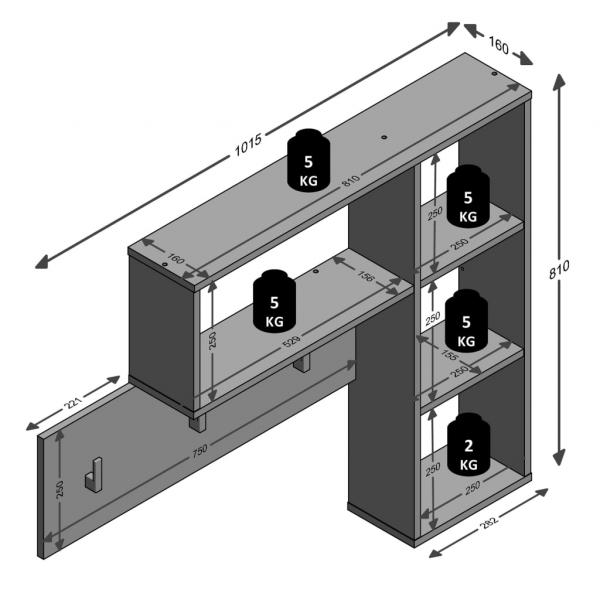 FMD Wandgarderobe 4 Offene Fächer Anthrazit und Dunkelbraun