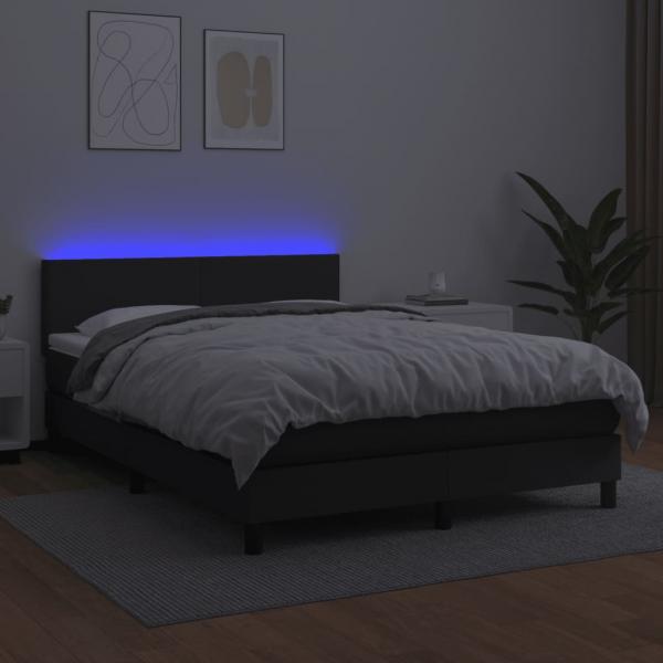 Boxspringbett mit Matratze & LED Schwarz 140x190 cm Kunstleder