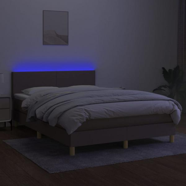 Boxspringbett mit Matratze & LED Taupe 140x190 cm Stoff