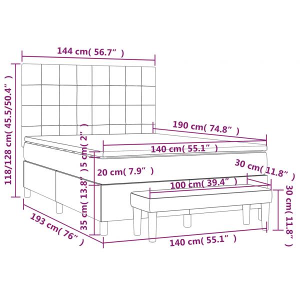 Boxspringbett mit Matratze Hellgrau 140x190 cm Stoff