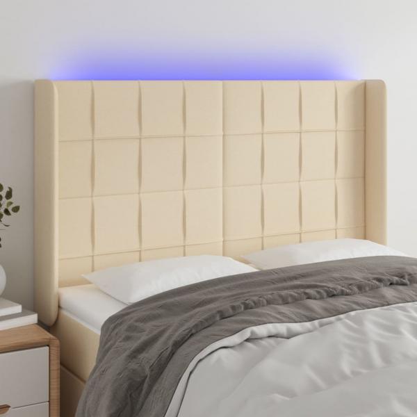 ARDEBO.de - LED Kopfteil Creme 147x16x118/128 cm Stoff