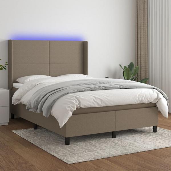 ARDEBO.de - Boxspringbett mit Matratze & LED Taupe 140x200 cm Stoff 