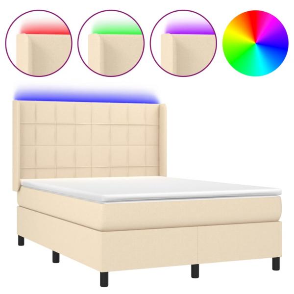 Boxspringbett mit Matratze & LED Creme 140x200 cm Stoff