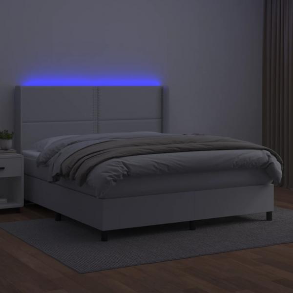 Boxspringbett mit Matratze & LED Weiß 160x200 cm Kunstleder