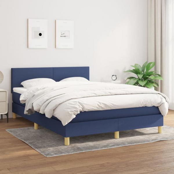 ARDEBO.de - Boxspringbett mit Matratze Blau 140x200 cm Stoff