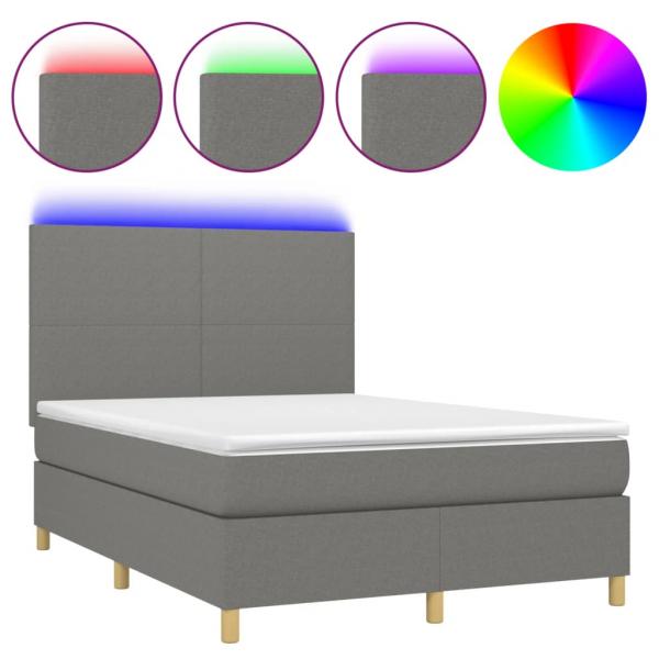 Boxspringbett mit Matratze & LED Dunkelgrau 140x190 cm Stoff