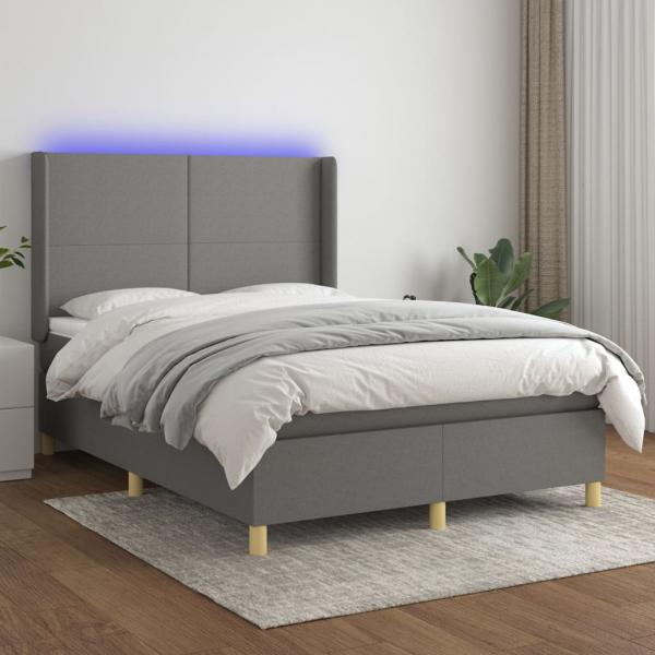 ARDEBO.de - Boxspringbett mit Matratze & LED Dunkelgrau 140x190 cm Stoff