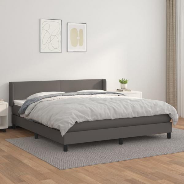 ARDEBO.de - Boxspringbett mit Matratze Grau 160x200 cm Kunstleder