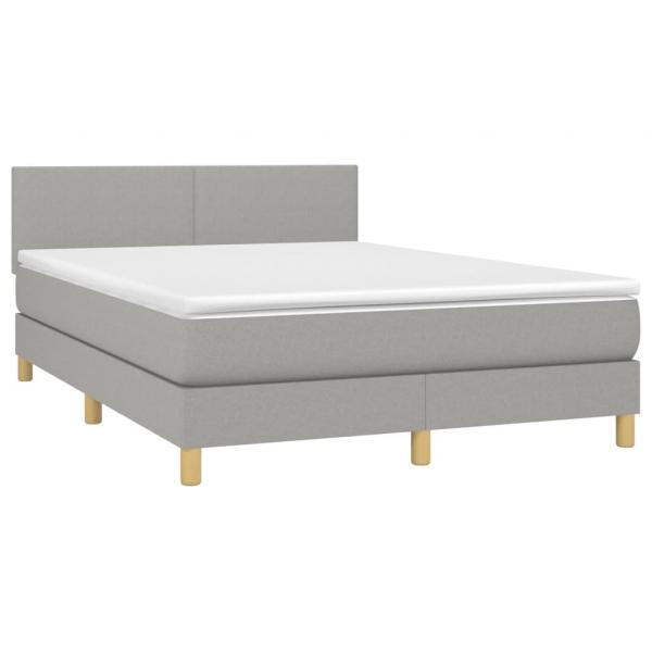 Boxspringbett mit Matratze & LED Hellgrau 140x200 cm Stoff