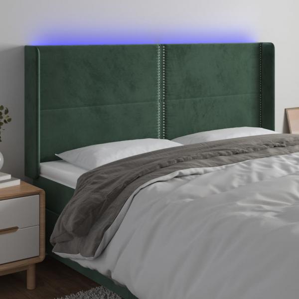 ARDEBO.de - LED Kopfteil Dunkelgrün 203x16x118/128 cm Samt