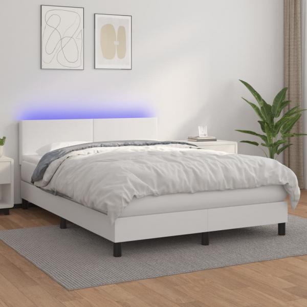 ARDEBO.de - Boxspringbett mit Matratze & LED Weiß 140x200 cm Kunstleder