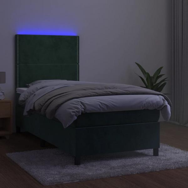 Boxspringbett mit Matratze & LED Dunkelgrün 100x200 cm Samt