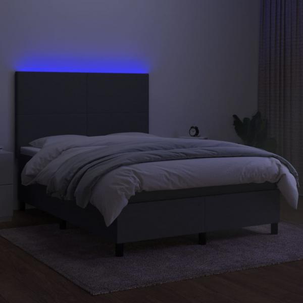 Boxspringbett mit Matratze & LED Dunkelgrau 140x200 cm Stoff