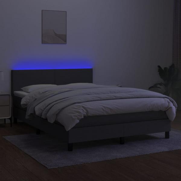 Boxspringbett mit Matratze & LED Dunkelgrau 140x190 cm Stoff