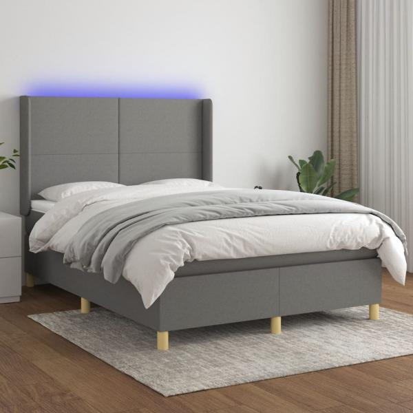 ARDEBO.de - Boxspringbett mit Matratze & LED Dunkelgrau 140x200 cm Stoff