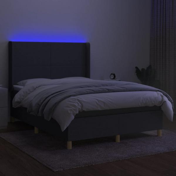 Boxspringbett mit Matratze & LED Dunkelgrau 140x200 cm Stoff