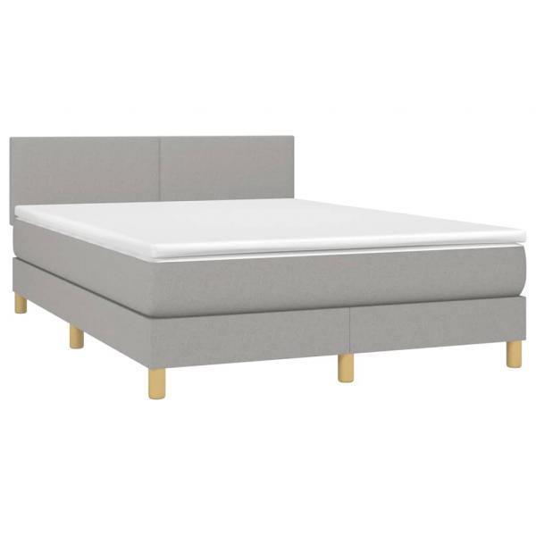 Boxspringbett mit Matratze & LED Hellgrau 140x190 cm Stoff