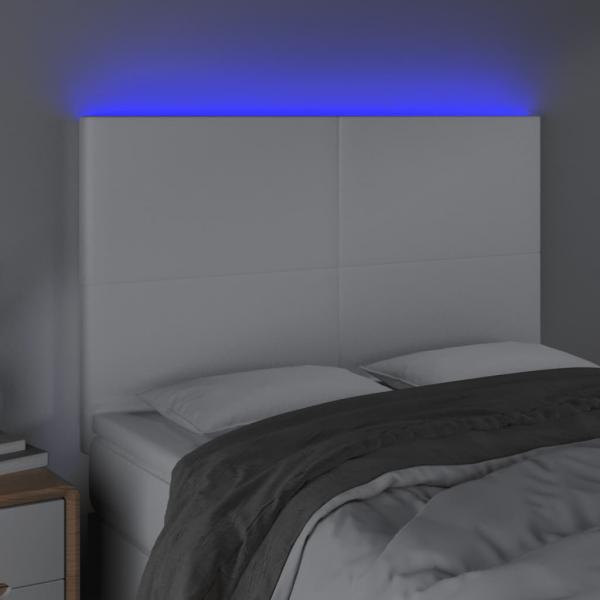 LED Kopfteil Weiß 144x5x118/128 cm Kunstleder