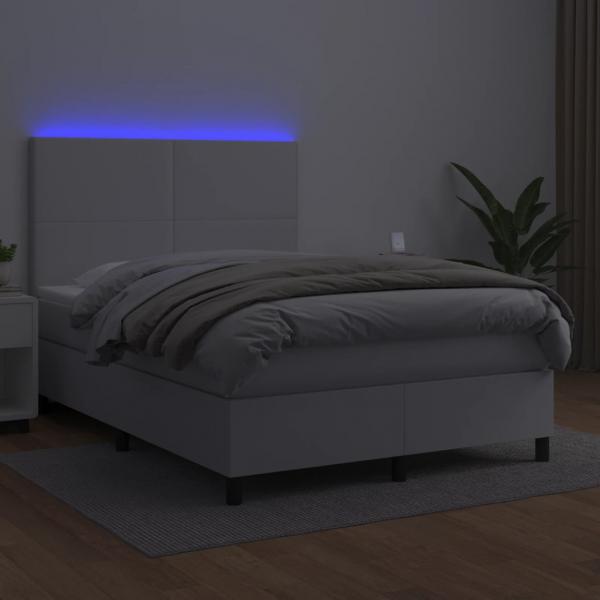 Boxspringbett mit Matratze & LED Weiß 140x190 cm Kunstleder