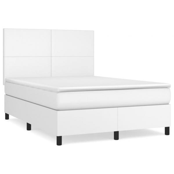 Boxspringbett mit Matratze Weiß 140x190 cm Kunstleder