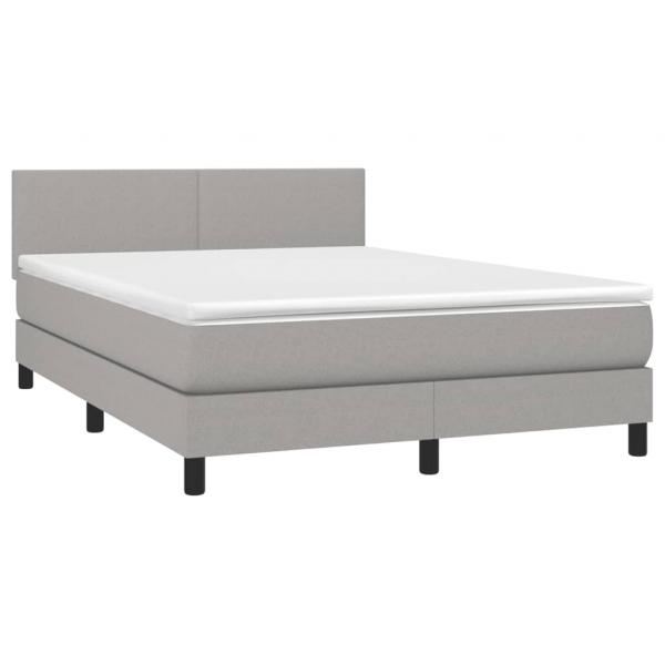 Boxspringbett mit Matratze & LED Hellgrau 140x190 cm Stoff