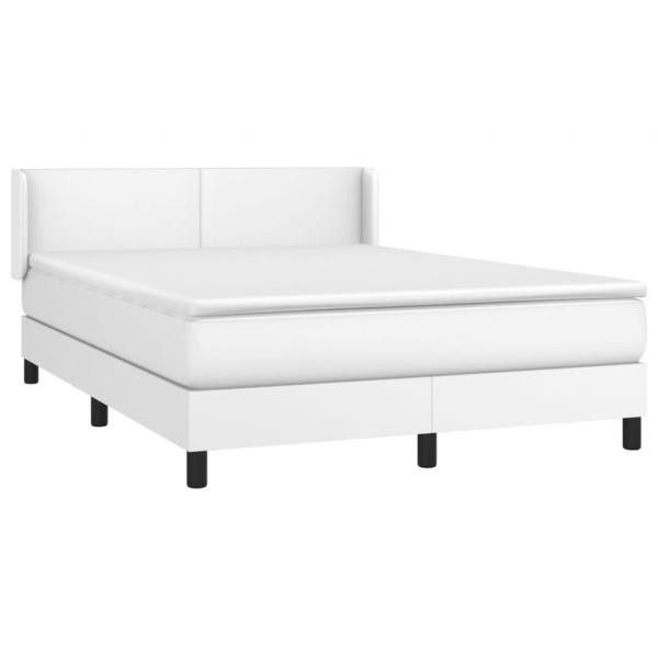 Boxspringbett mit Matratze Weiß 140x190 cm Kunstleder