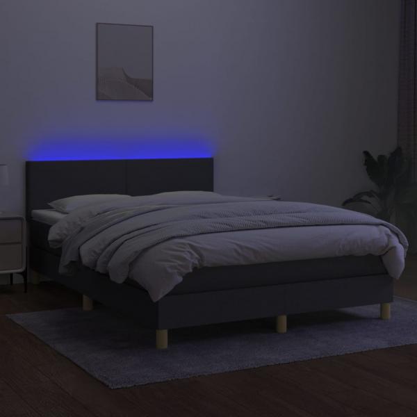 Boxspringbett mit Matratze & LED Dunkelgrau 140x200 cm Stoff