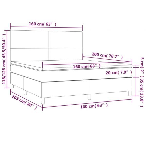 Boxspringbett mit Matratze & LED Grau 160x200 cm Kunstleder