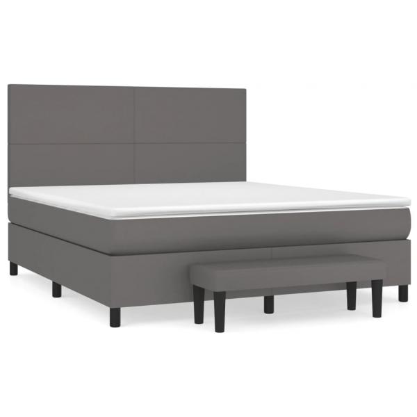 Boxspringbett mit Matratze Grau 180x200 cm Kunstleder