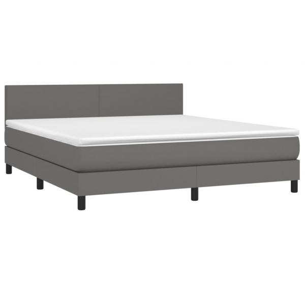 Boxspringbett mit Matratze & LED Grau 160x200 cm Kunstleder