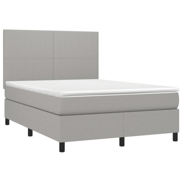 Boxspringbett mit Matratze & LED Hellgrau 140x190 cm Stoff