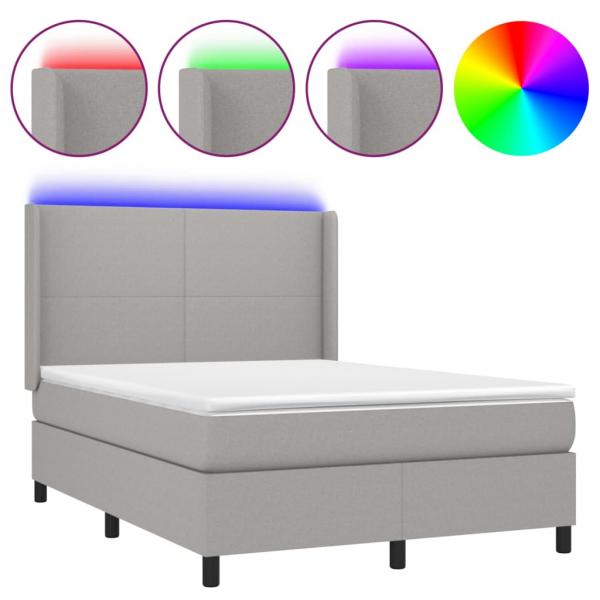 Boxspringbett mit Matratze & LED Hellgrau 140x200 cm Stoff