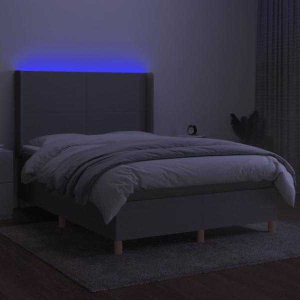 Boxspringbett mit Matratze & LED Hellgrau 140x190 cm Stoff