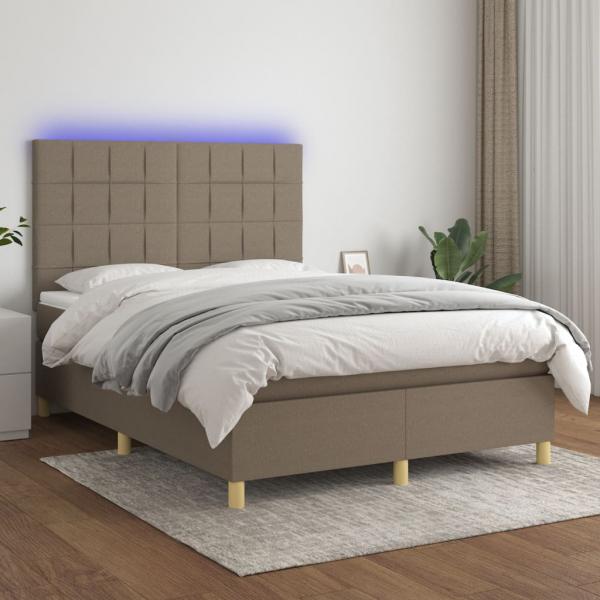 ARDEBO.de - Boxspringbett mit Matratze & LED Taupe 140x200 cm Stoff