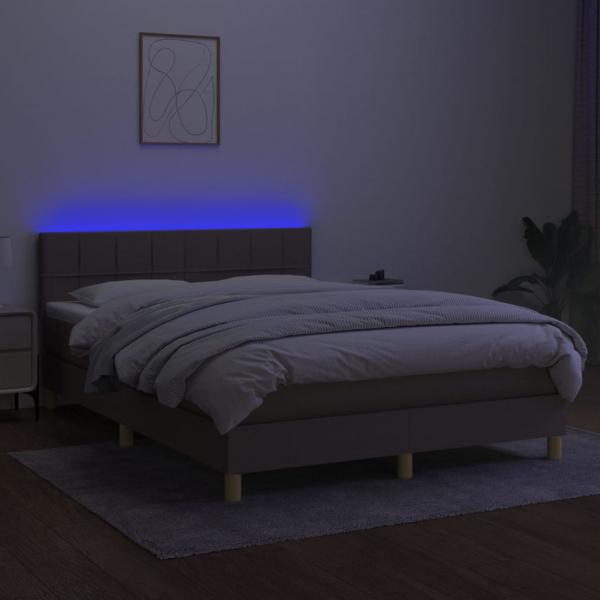 Boxspringbett mit Matratze & LED Taupe 140x190 cm Stoff