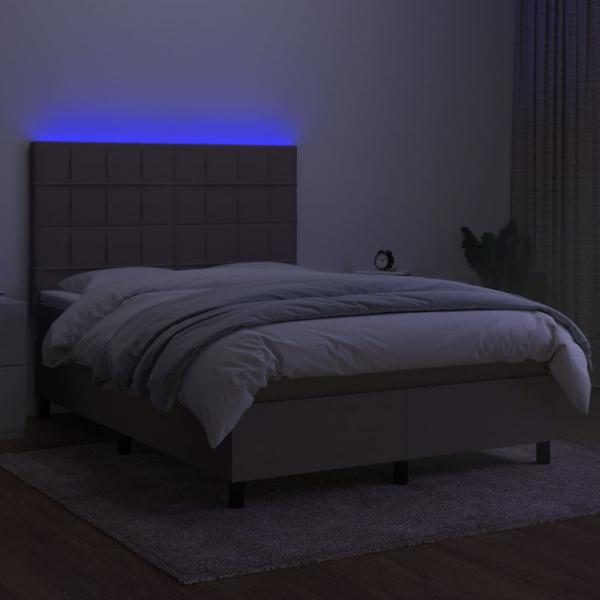 Boxspringbett mit Matratze & LED Taupe 140x190 cm Stoff