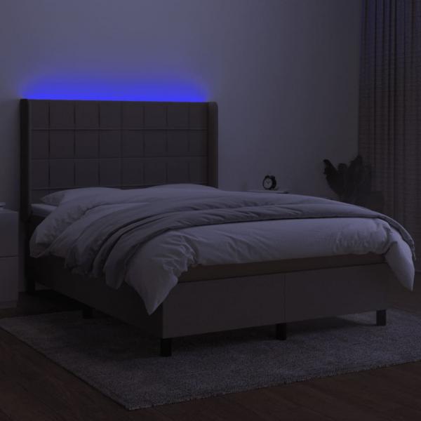 Boxspringbett mit Matratze & LED Taupe 140x200 cm Stoff