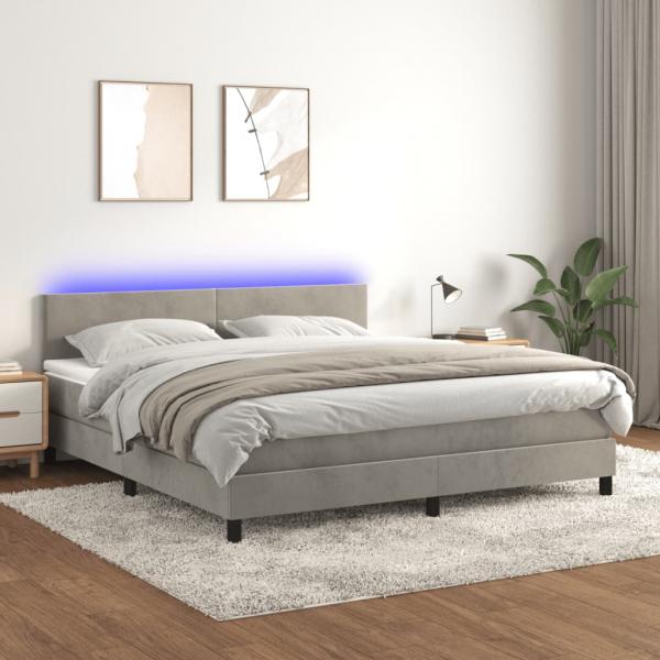 ARDEBO.de - Boxspringbett mit Matratze & LED Hellgrau 180x200 cm Samt