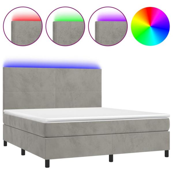 Boxspringbett mit Matratze & LED Hellgrau 180x200 cm Samt