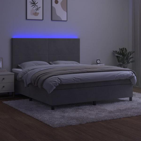 Boxspringbett mit Matratze & LED Hellgrau 180x200 cm Samt