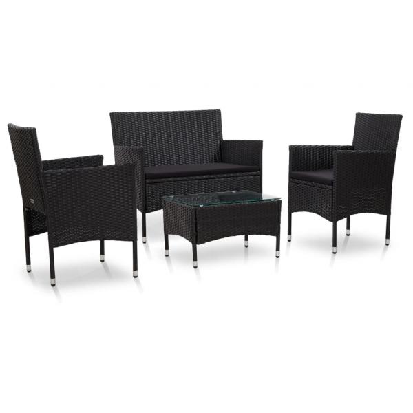 ARDEBO.de - 4-tlg. Garten-Lounge-Set mit Auflagen Poly Rattan Schwarz