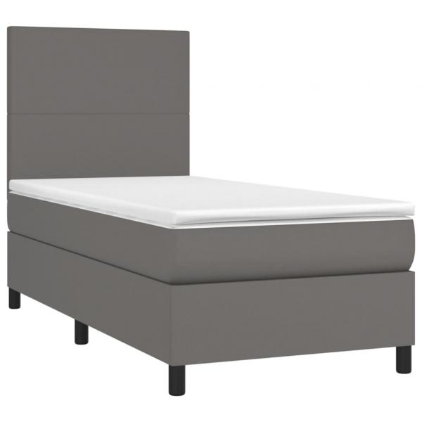 Boxspringbett mit Matratze & LED Grau 80x200 cm Kunstleder