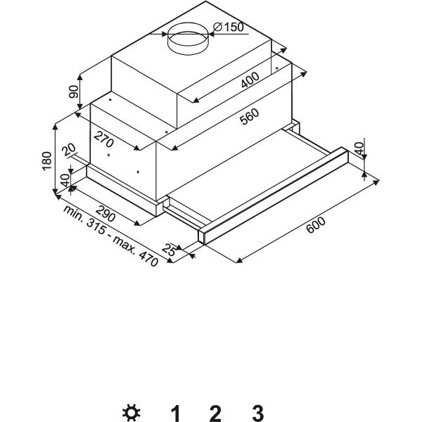 Amica FH 664 330 S EEK: A Flachschimhaube, 60 cm breit, Abluft-/Umluftbetrieb, LED, 3 Stufen, schwarz