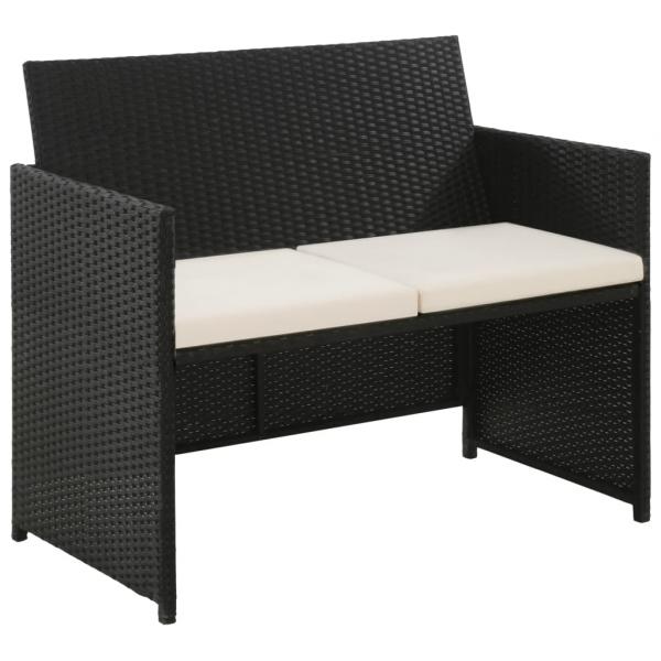 ARDEBO.de - 2-Sitzer-Gartensofa mit Polstern Schwarz Poly Rattan