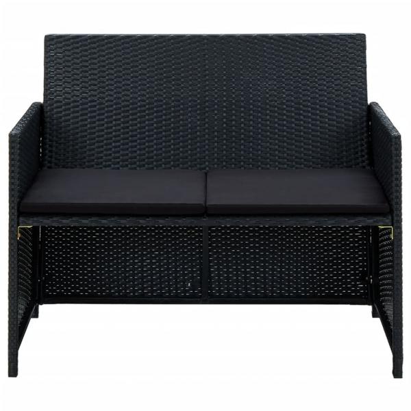 2-Sitzer-Gartensofa mit Polstern Schwarz Poly Rattan