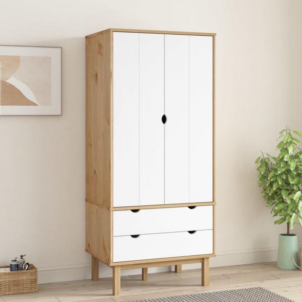 ARDEBO.de - Kleiderschrank OTTA Braun&Weiß 76,5x53x172 cm Massivholz Kiefer