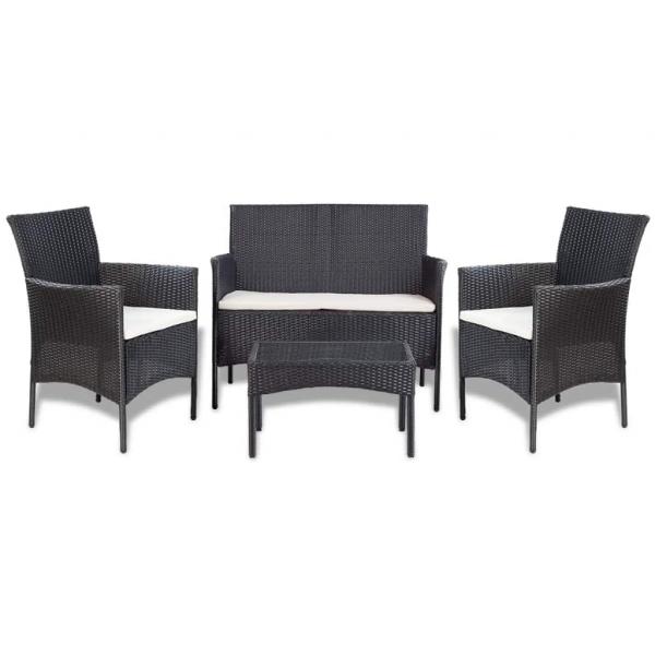 ARDEBO.de - 4-tlg. Garten-Lounge-Set mit Auflagen Poly Rattan Schwarz