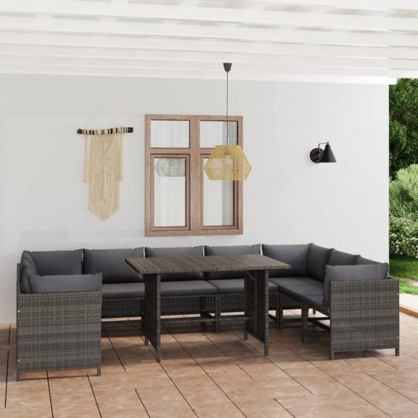 ARDEBO.de - 10-tlg. Garten-Lounge-Set mit Kissen Poly Rattan Grau