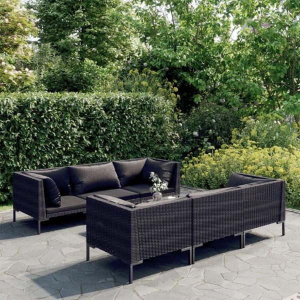 ARDEBO.de - 7-tlg. Garten-Lounge-Set mit Kissen Poly Rattan Dunkelgrau