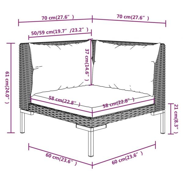 7-tlg. Garten-Lounge-Set mit Kissen Poly Rattan Dunkelgrau